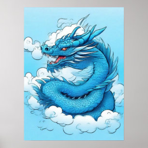 Poster Dragon chinois dans les nuages