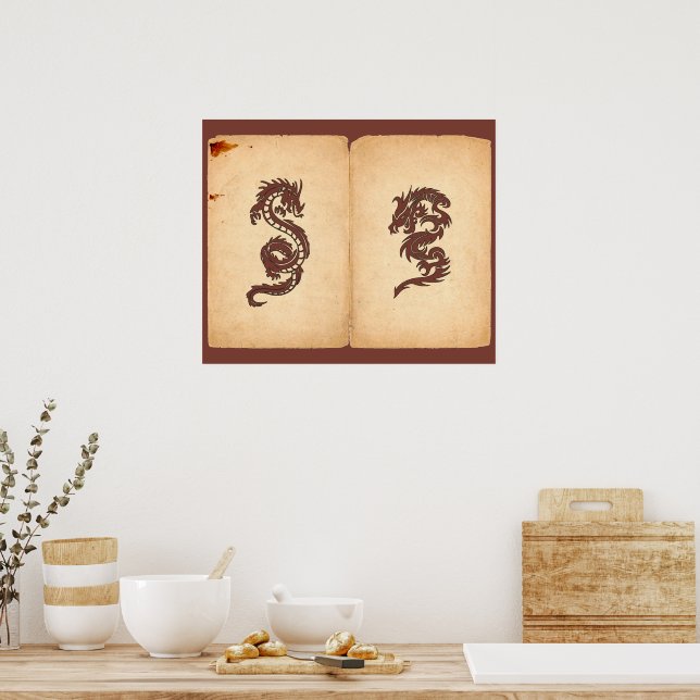 Poster Dragon chinois, Dragon rouge, Imaginaire, Mytholog (Cuisine)