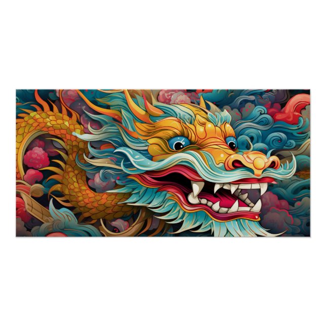 Poster Dragon coloré Nom personnalisé moderne (Devant)