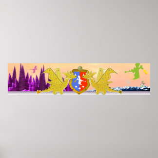 Poster Dragon Crest Cute Cartoon Dragons World
