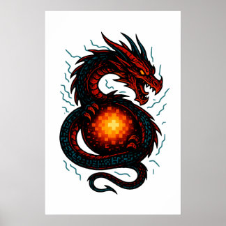 Poster Dragon Cyber Néon en Spirale – Fantaisie Futuriste