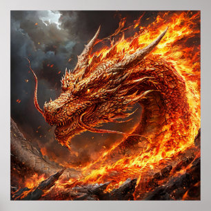 Poster Dragon dans le feu