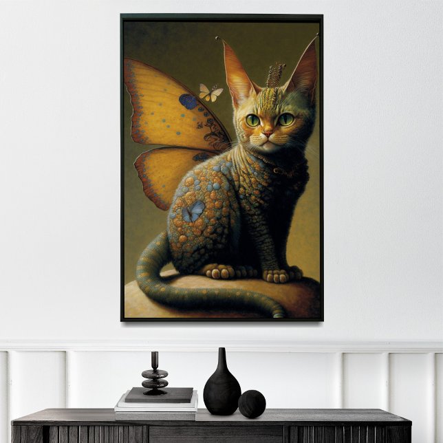 Poster Dragon de chat vintage avec ailes papillon (Créateur téléchargé)