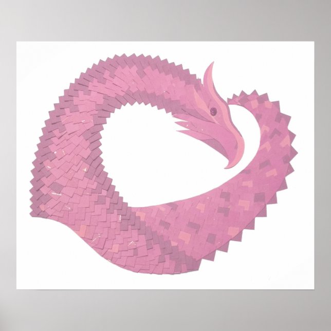 Poster Dragon de coeur rose sur blanc (Devant)