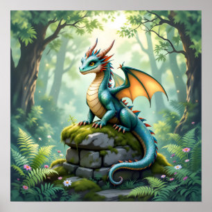 Poster Dragon de Whimsical sur pierre antique