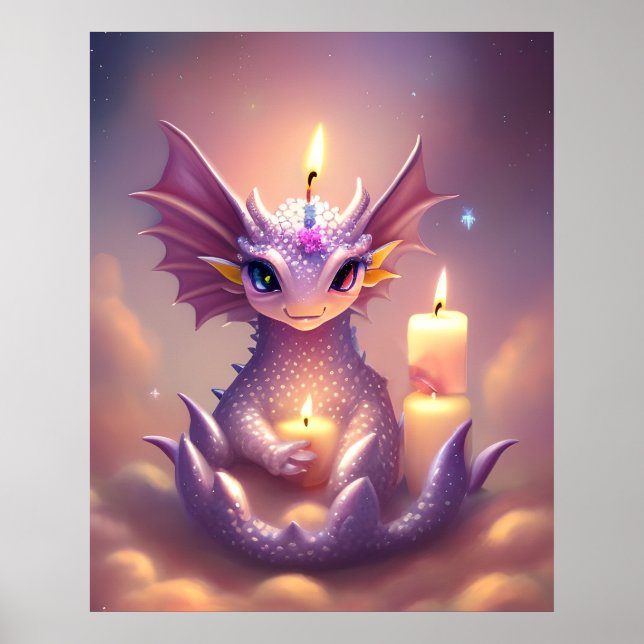 Poster Dragon d'Imaginaire aux bougies d'anniversaire (Devant)