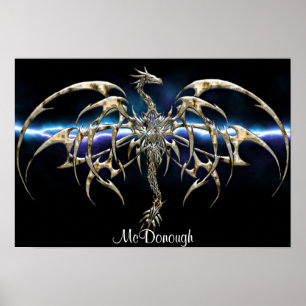 Poster Dragon en bronze sur le ciel de foudre