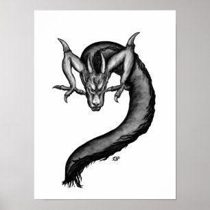 Poster Dragon en style tatouage
