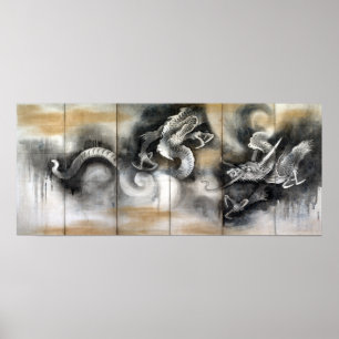Poster Dragon et tigre de Soga Nichokuan