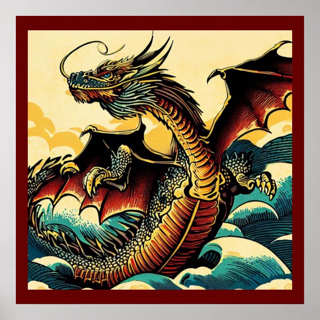 Poster Dragon européen Imaginaire - Bois coupé 2 (Devant)