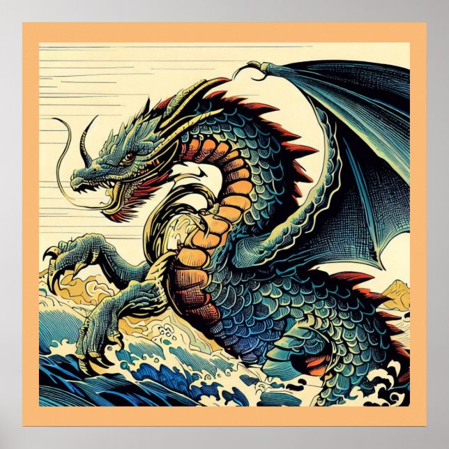 Poster Dragon européen Imaginaire - Bois coupé 4 (Devant)