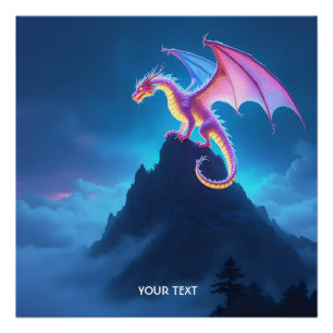 Poster Dragon Fantastique Mignon Enveloppé de Brume