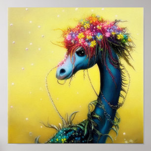 Poster dragon floral fantastique   
