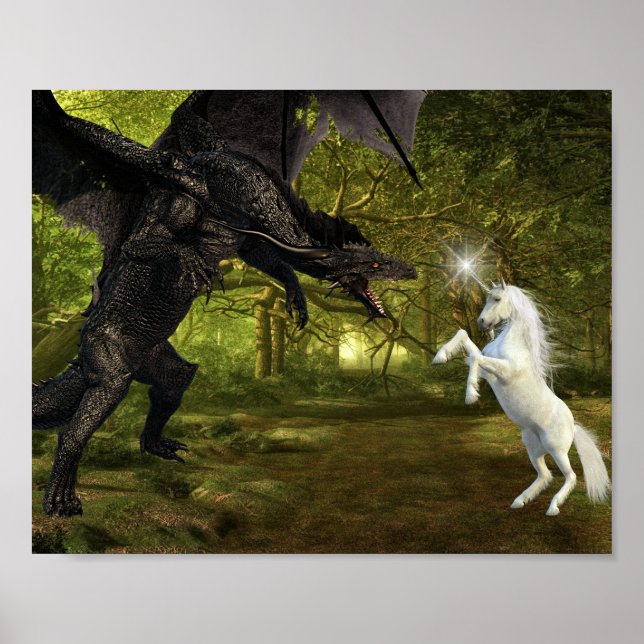 Poster Dragon foncé contre Imaginaire de la licorne batai (Devant)