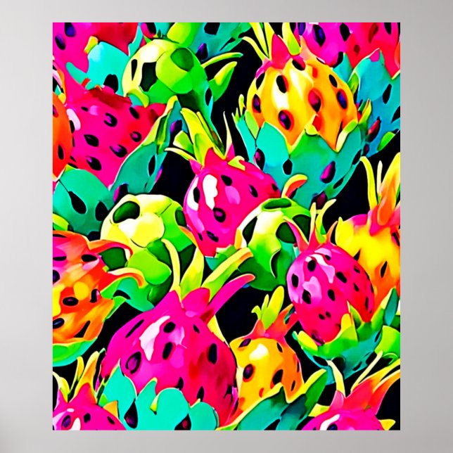 Poster Dragon Fruit Vivid Motif (Devant)