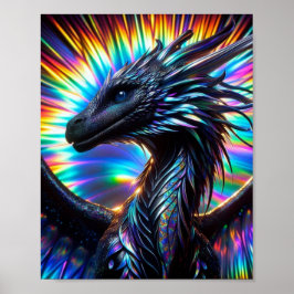 Poster Dragon Iridescendant avec un Arrière - plan dynami