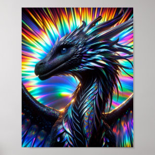 Poster Dragon Iridescendant avec un Arrière - plan dynami