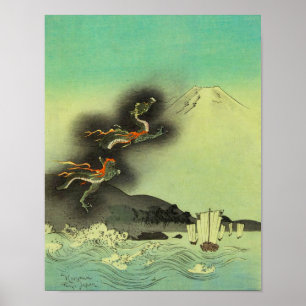 Poster Dragon japonais et Mont Fuji