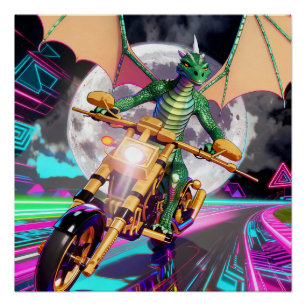 Poster Dragon Motocycliste