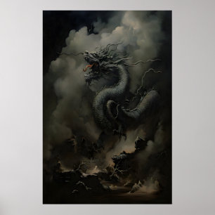 Poster Dragon Noir Dark Academia, Nouvel An Chinois, Moo