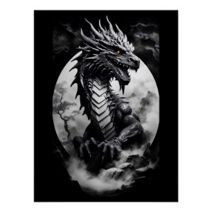 Poster Dragon noir et blanc