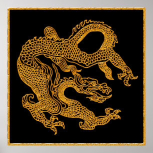 Poster Dragon oriental d'or 01