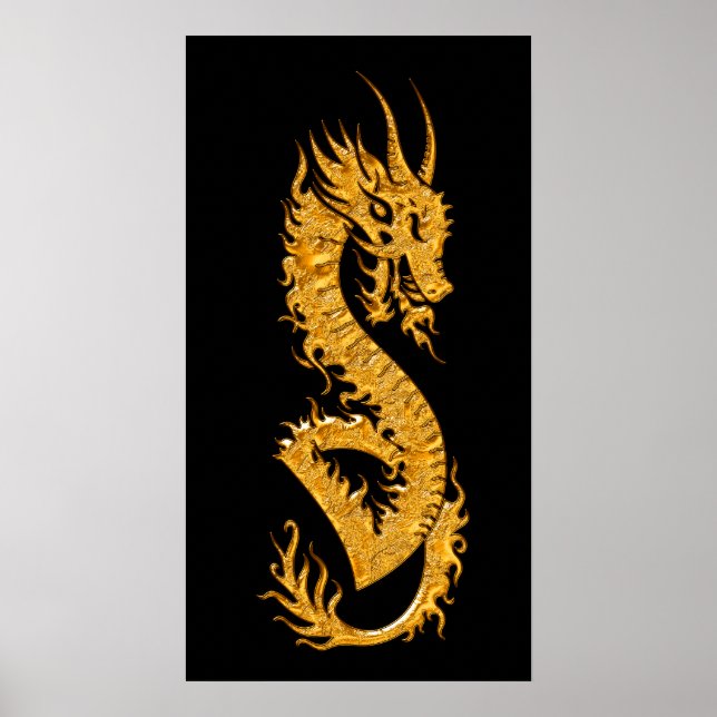 Poster Dragon oriental doré 02 (à gauche) (Devant)