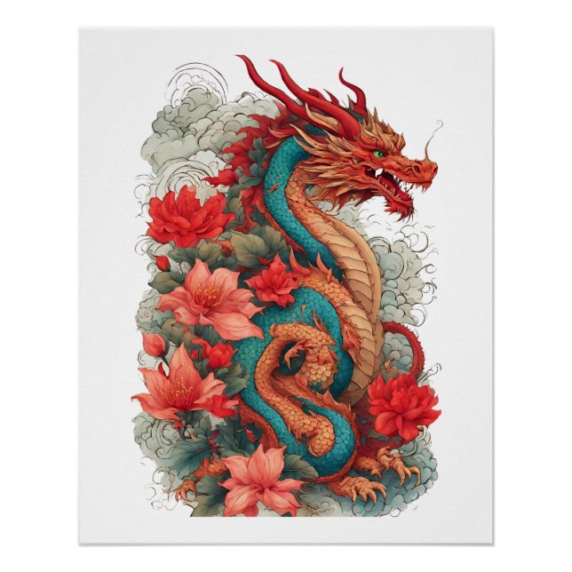 Poster Dragon oriental puissant (Devant)