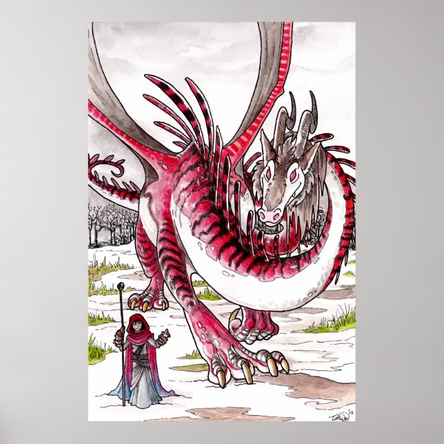 Poster Dragon rouge en fonte de neige (Devant)
