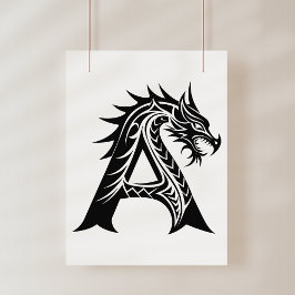Poster Dragon Styled Letter A, Dragon Alphabet, Monogram