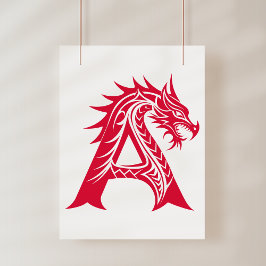Poster Dragon Styled Letter A, Dragon Alphabet, Monogram
