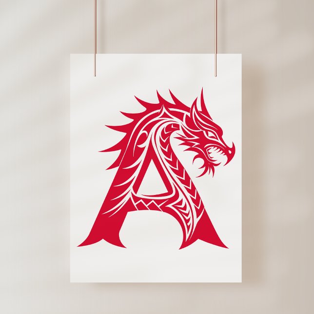 Poster Dragon Styled Letter A, Dragon Alphabet, Monogram (Créateur téléchargé)