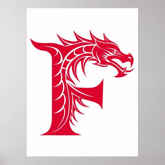 Poster Dragon Styled Letter F, Dragon Alphabet, Monogram (Devant)