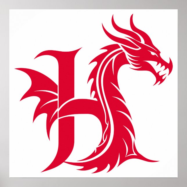 Poster Dragon Styled Letter H, Dragon Alphabet, Monogram (Devant)