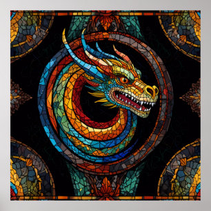 Poster Dragon Swirl en mosaïque multicolore