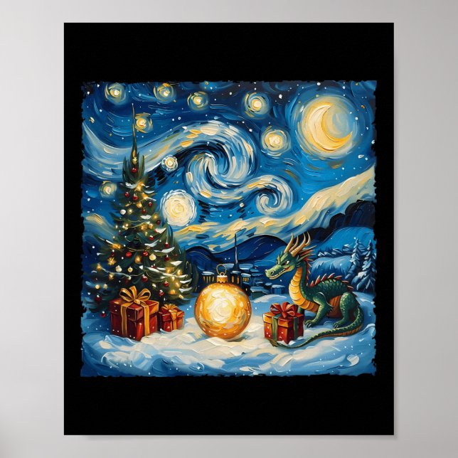 Poster Dragon Van Gogh Style Starry Night Christmas Winds (Devant)