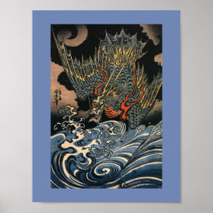 Poster Dragon volant japonais