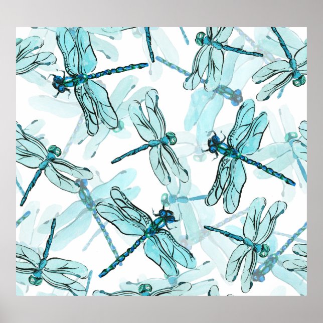 Poster Dragonflies élégantes : Aquarelle (Devant)