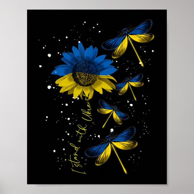 Poster Dragonfly Ukraine Sunflower Ukraine Drapeau Stand  (Devant)
