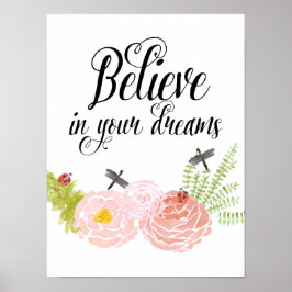 Poster Dragonlies Jardin d'aquarelle Rose