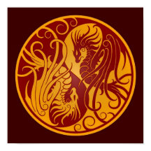 Dragons Yin Yang Jaune et Rouge volant