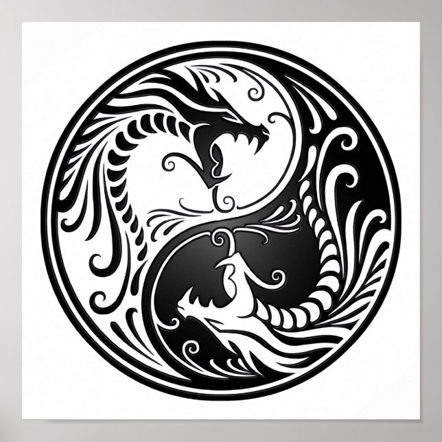 Poster Dragons Yin Yang Noir Personnalisables (Devant)