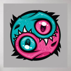 Poster Dragons Yin Yang Rose et Sarcelle