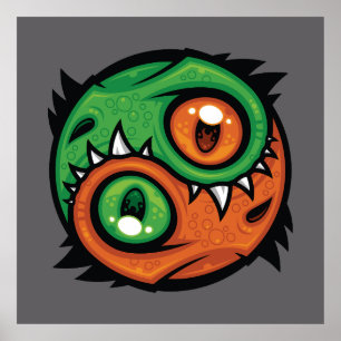 Poster Dragons Yin Yang Verts et Orange