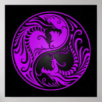 Dragons Yin Yang violet et noir