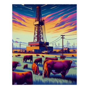 Poster Drague et bétail Herford au coucher du soleil