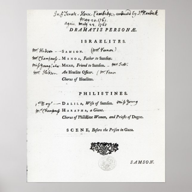 Poster Dramatis Personae pour Samson (Devant)
