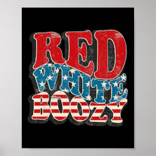 Poster Drapeau 4 juillet Amérique rétro Rouge Blanc Bozy