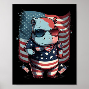 Poster Drapeau 4 juillet Patriotique Hippo Us