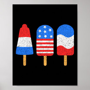 Poster Drapeau 4 juillet Pops Rouge Blanc Bleu Américain